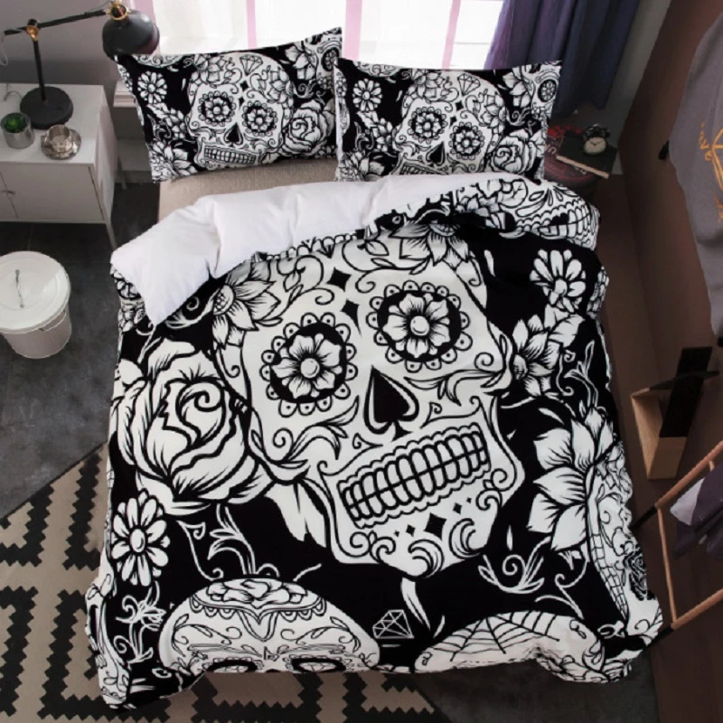 Awesome Hoodied 3D all over print New Design Halloween Roses Death's Head Bedding Sets very cool NQBS004