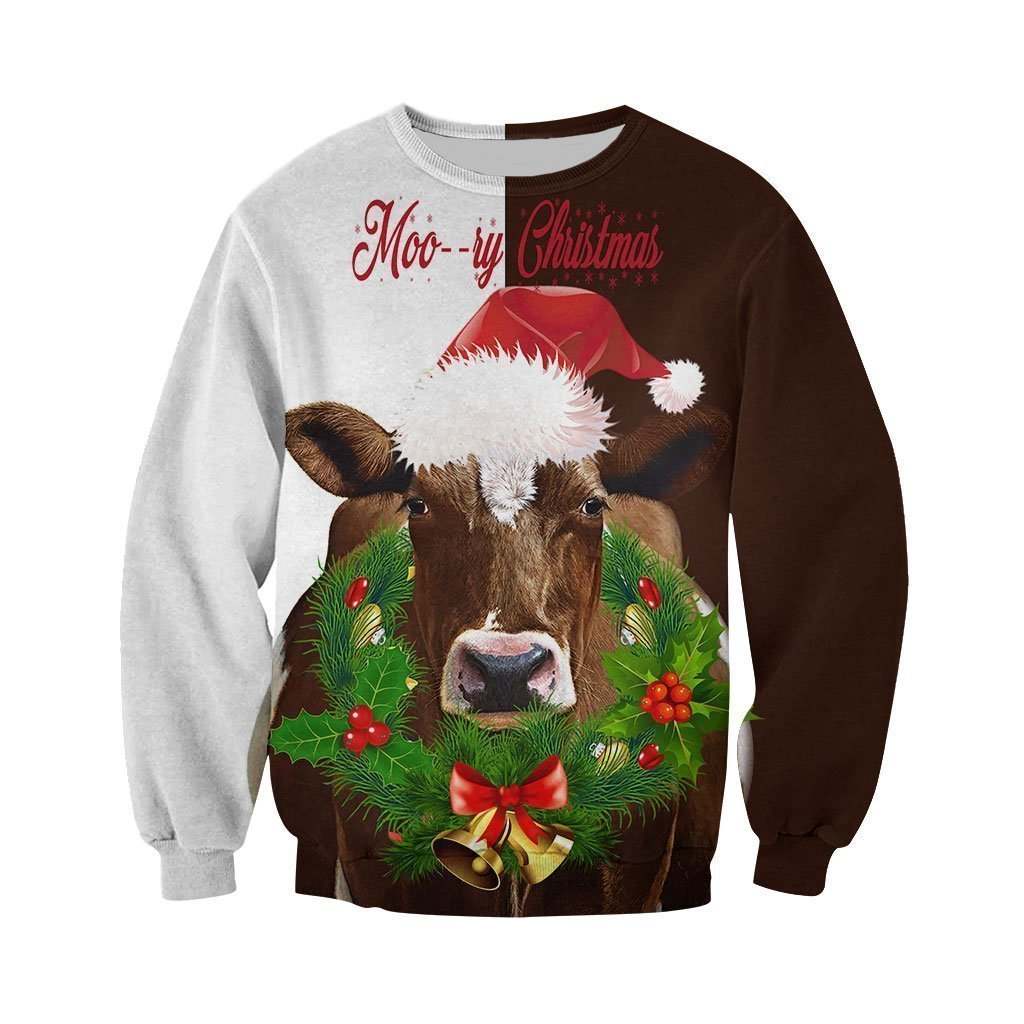 3D All Over Printed Dairy Cow Christmas art Shirts