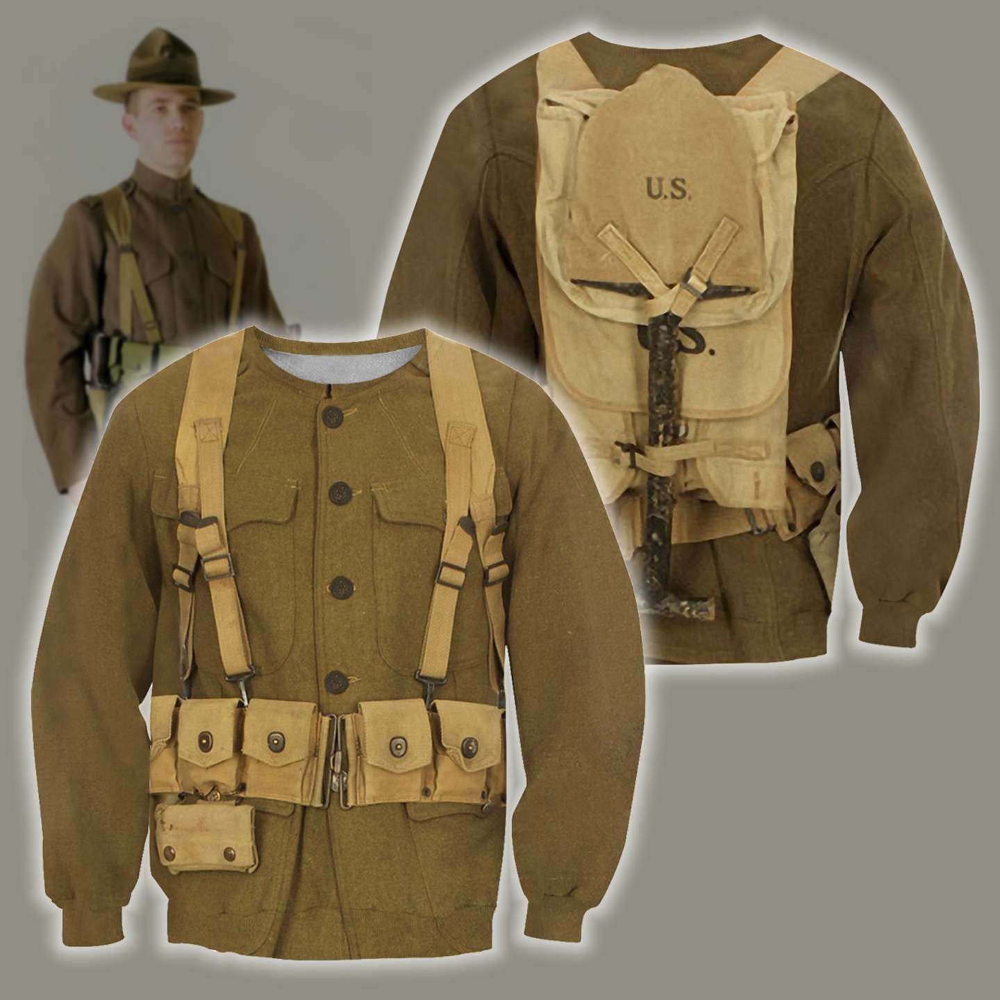 3D All Over Printed U.S. WWI Soldier Shirts