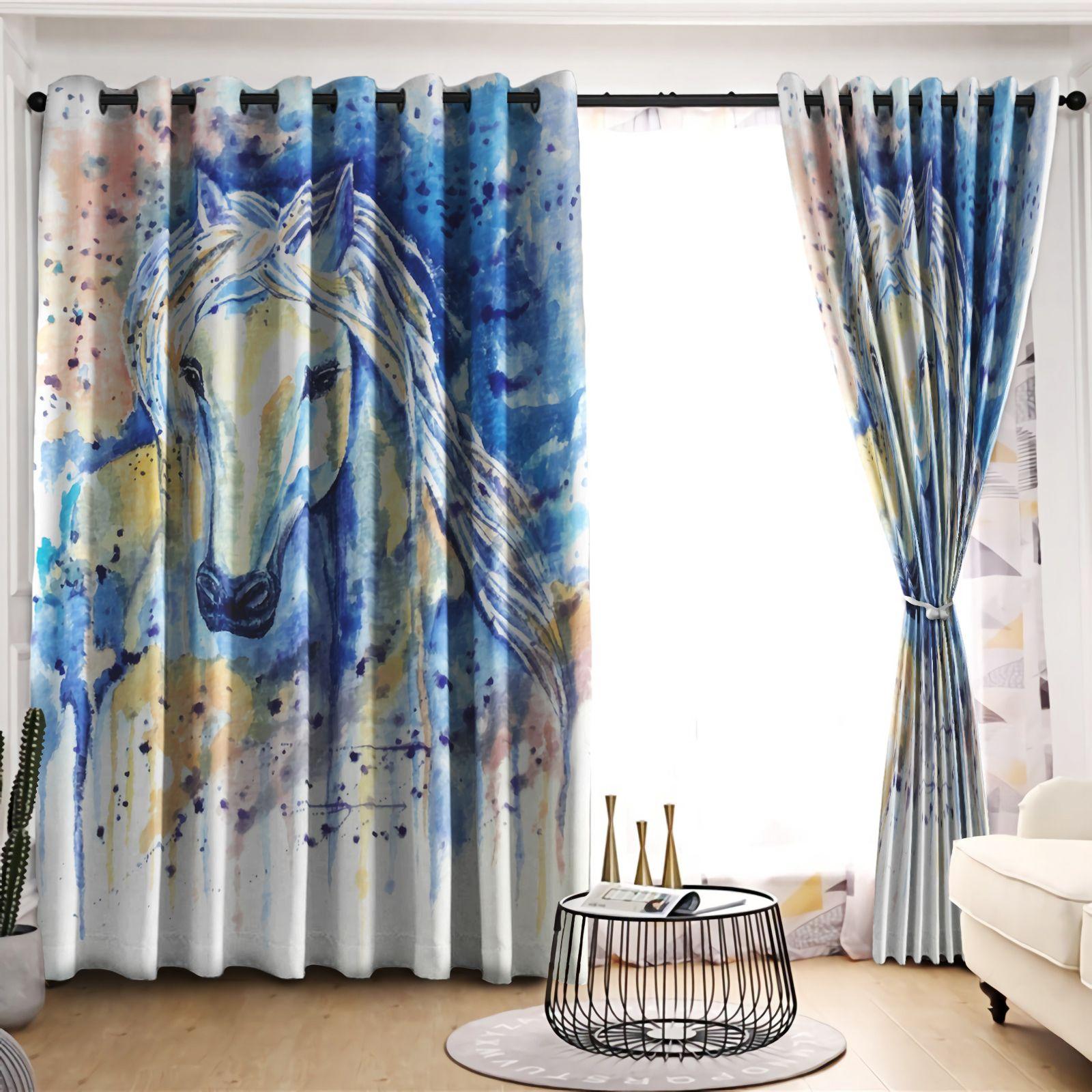 Awesome hoodied Pattern Horse All Printed 3D Grommet Window Curtains- HD17