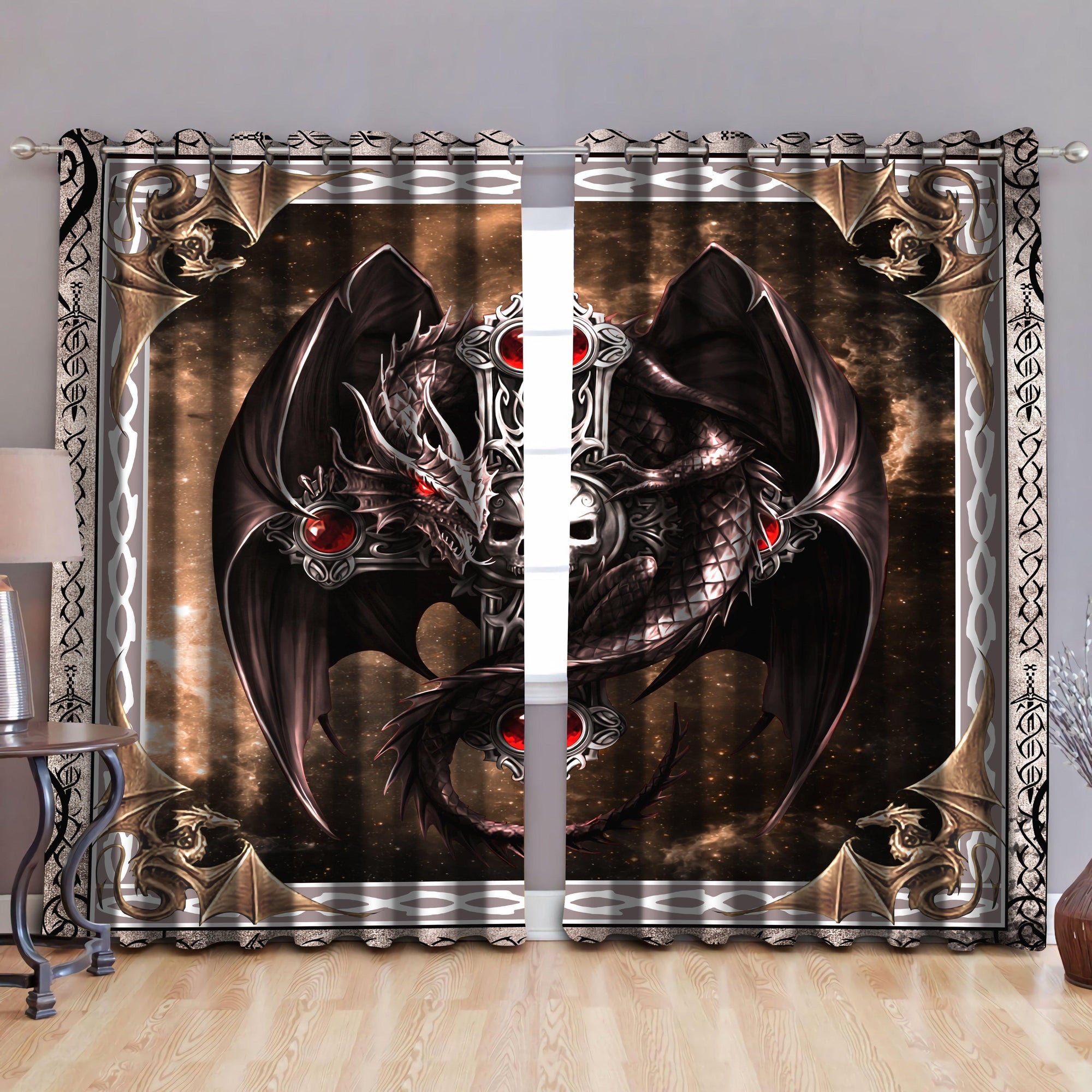 Awesome hoodies Pattern Dragon All Printed 3D Grommet Window Curtains - HD07