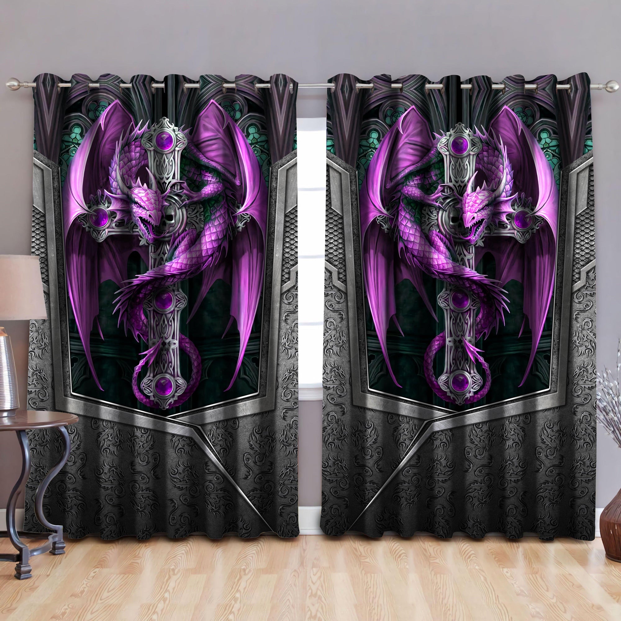 Awesome hoodied Pattern Dragon Art All Printed 3D Grommet Window Curtains - HD09