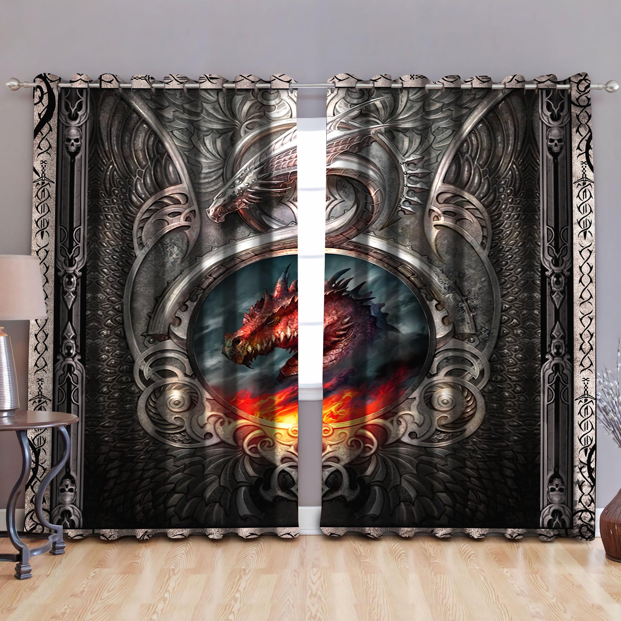 Awesome hoodied Pattern Dragon Art All Printed 3D Grommet Window Curtains - HD10