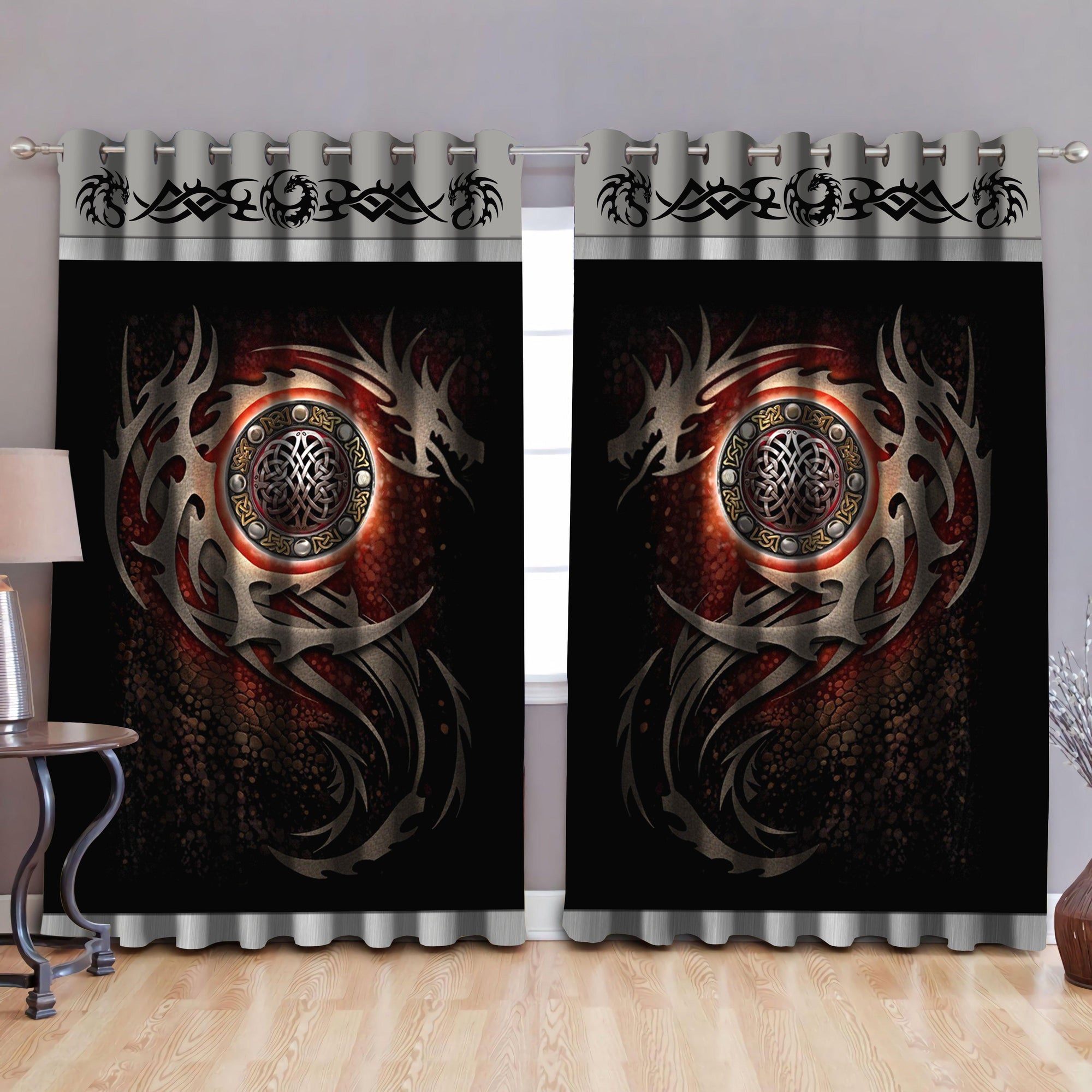 Awesome hoodied Pattern Dragon Tattoo All Printed 3D Grommet Window Curtains - HD11
