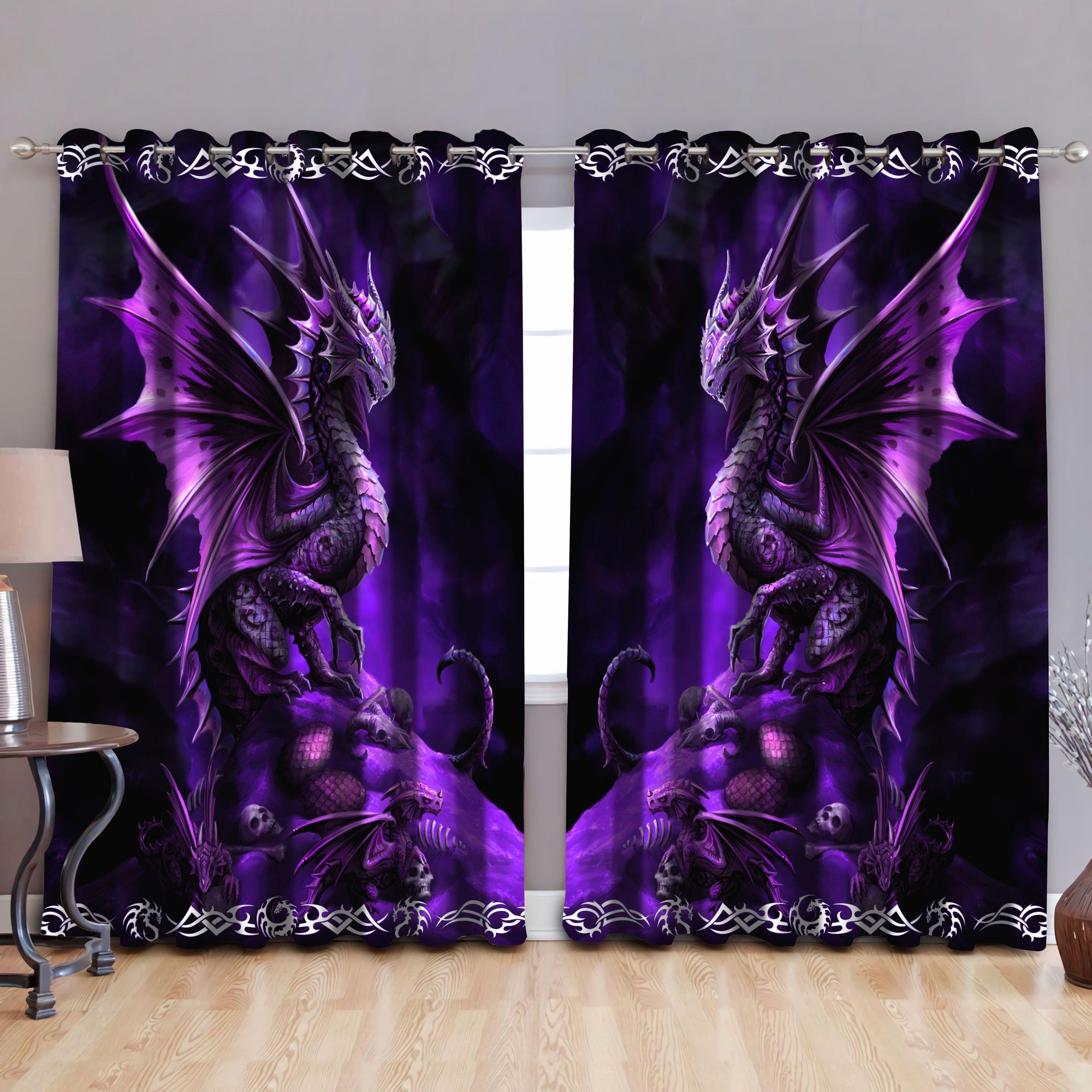 Awesome hoodied Dragon Violet Printed 3D Grommet Window Curtains HD13