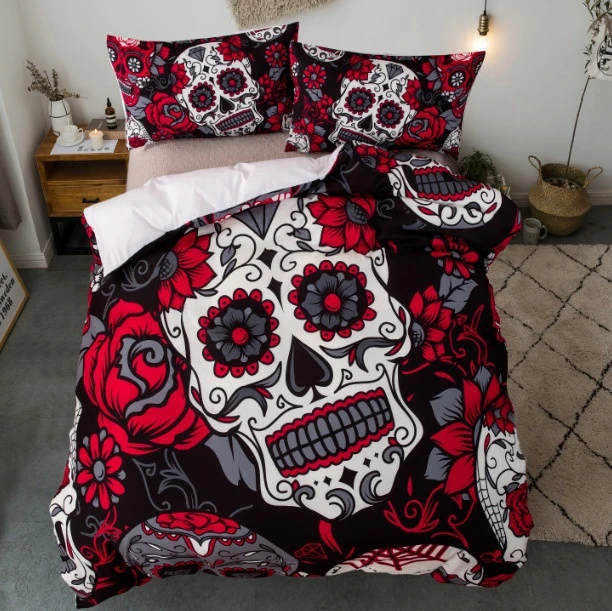 Awesome Hoodied 3D all over print New Design Halloween Roses Death's Head Bedding Sets very cool NQBS004