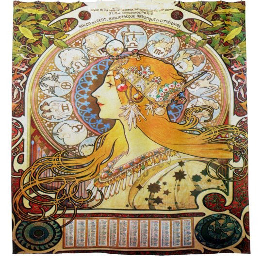 Awesome hoodie-Alfons Mucha 1896 Zodiac- All Printed 3D Grommet Shower Curtains- THC001