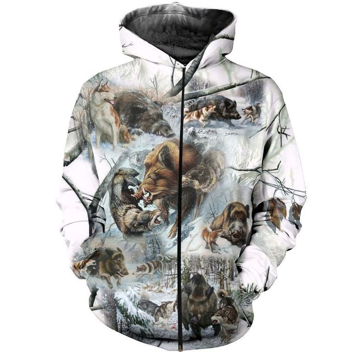 Awesome Hoodies 3D All Over Print  Animals Boar and Fox  for Men and Women Hoodie-very cool
