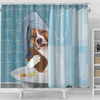 Awesome hoodied Pit Bull Takes A Shower Curtains Printed 3D Grommet Curtains - NQC0011