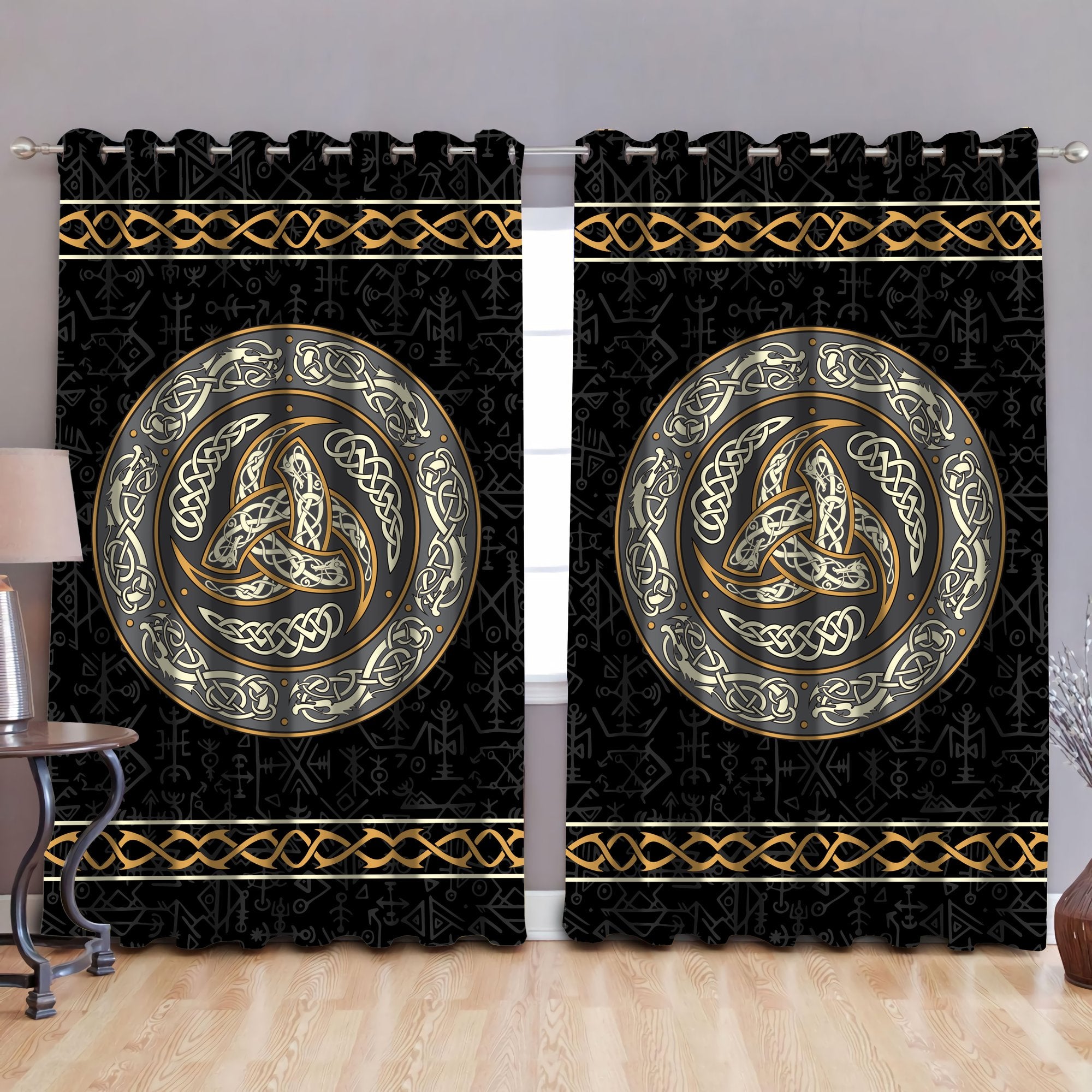 Awesome hoodied Pattern Viking All Printed 3D Grommet Window Curtains- HD16