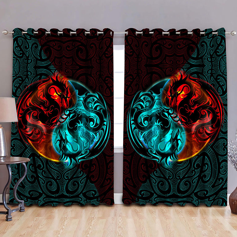 Awesome hoodie - Dragon Yin&Yang Art Printed 3D Grommet Window Curtains THC013