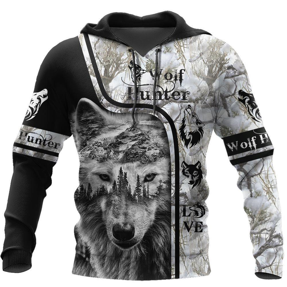 3D All Over Print Wolf Hunter for Men and Women, T-Shirt, Zip Hoodies, Sweatshirt HBC0026