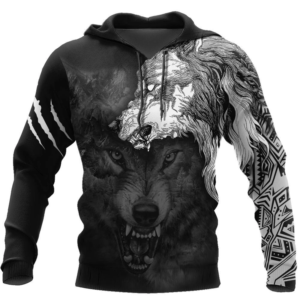 Awesome hoodie 3d all print Wolf Spirit Tattoo for Men and Women, T-Shirt, Zip Hoodies, Sweatshirt NQ0010